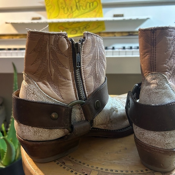 ASH Vintage Distressed Gold Brown Straps ankle Leather cowboy boots bootie 38 - Picture 11 of 16